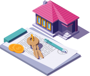 Icon of Home with Paper and Keys on Table with Home Insurance in Santa Clara, California 